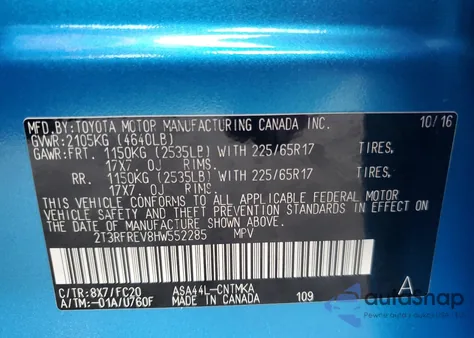 2017 Toyota Rav4 Xle from USA, damaged, VIN 2T3RFREV8HW552285